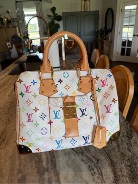 Louis Vuitton Multicolor Monogram Canvas Satchel – White with Tan Trim